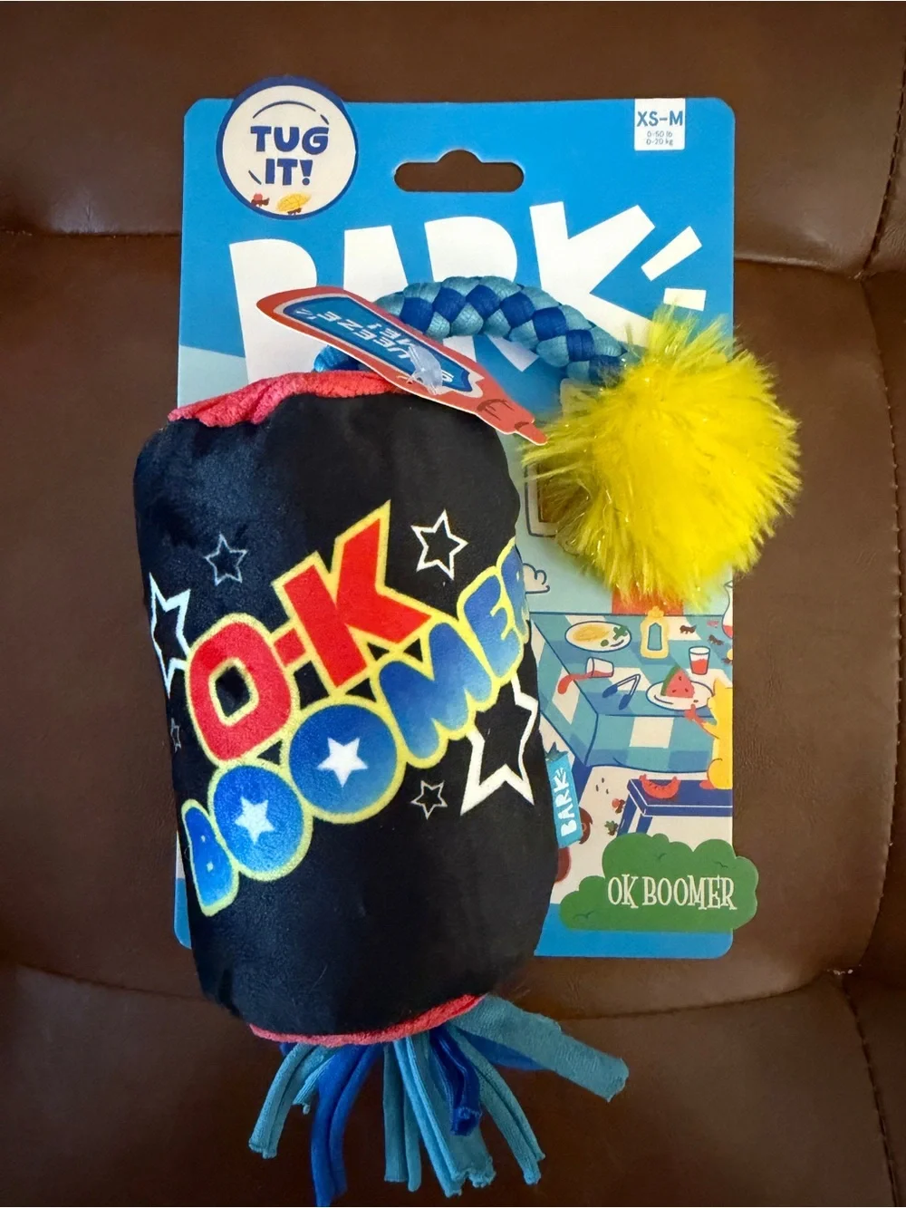 BARK BarkYard BBQ Dog Toy Bundle Hamburger + OK Boomer Tug NWT